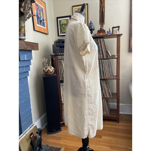 Vintage J. Jill M Embroidered Ivory Dress 100% Linen Floral Embroidered Button - Picture 5 of 16